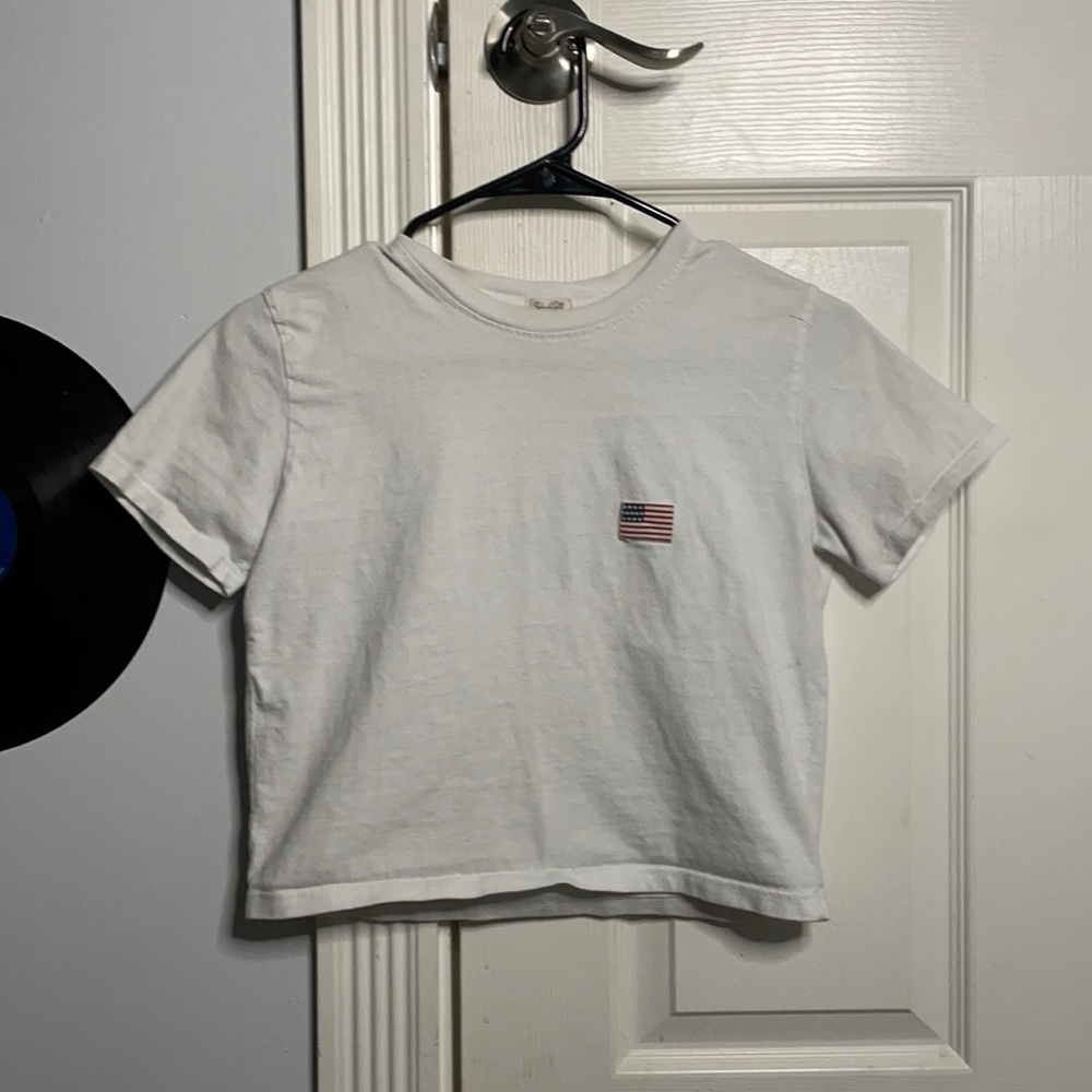 brandy melville cropped tee with flag embroidered